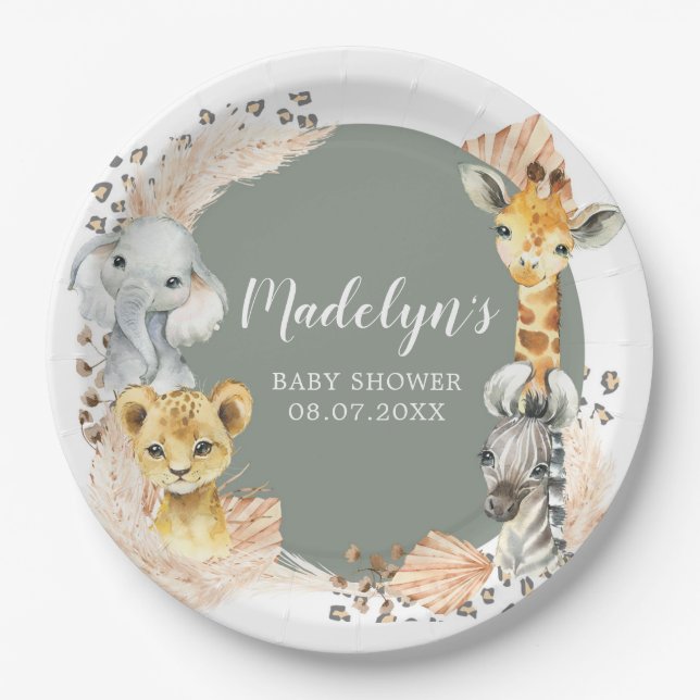 Boho Sage Green Safari Oh Boy Paper Plate Pappteller (Vorderseite)