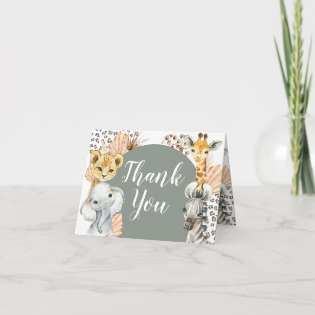 Boho Sage Green Safari Oh Junge Faltkarte Dankeskarte (Vorderseite)