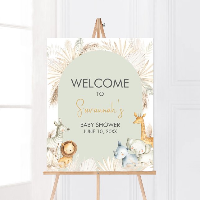 Boho Sage Green Safari Willkommen Poster (Hello Baby Safari Baby Shower  Welcome Sign)
