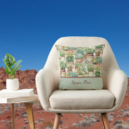 Boho Sage Green Succulent Cactus Monogram Kissen