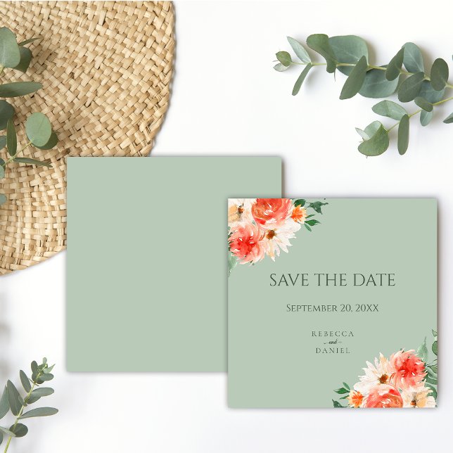 Boho Sage Green und Orange Blume Hochzeit Save The Date (Von Creator hochgeladen)