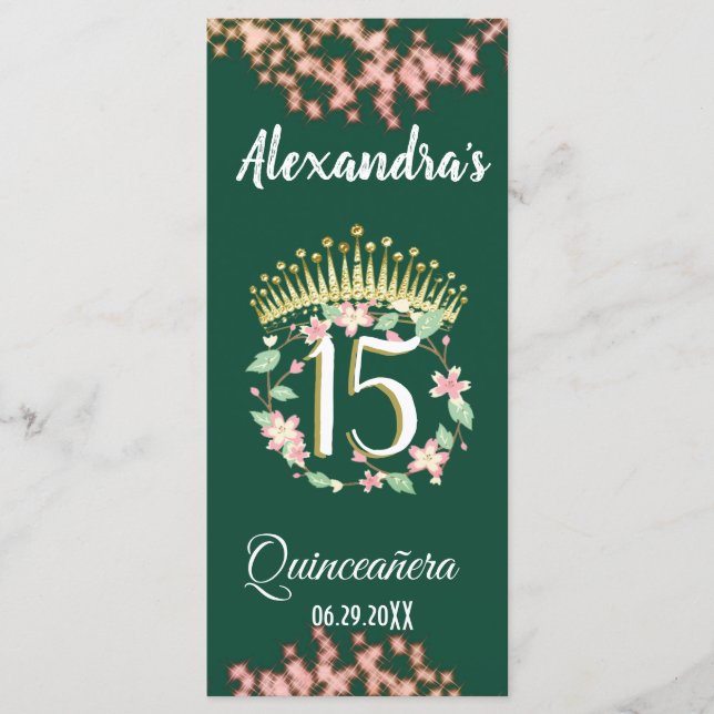 Boho Sage Green und Rose Quinceañera Celebration Menükarte (Vorderseite)