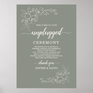 Boho Sage Green Unplugged Wedding Ceremony Sign Poster