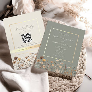 Boho Sage Green Wedding QR Code Einladung