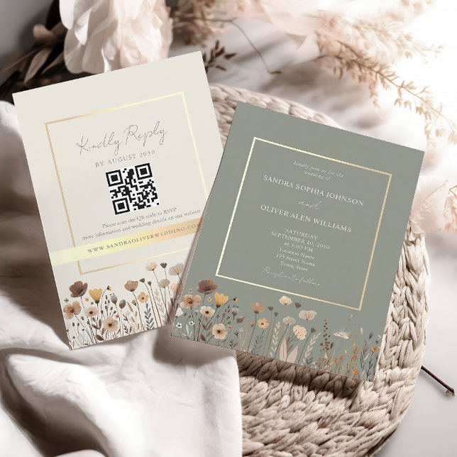 Boho Sage Green Wedding QR Code Einladung (Von Creator hochgeladen)