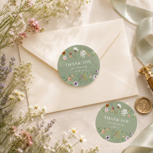 Boho Sage Green Wildblume Vielen Dank Runder Aufkleber