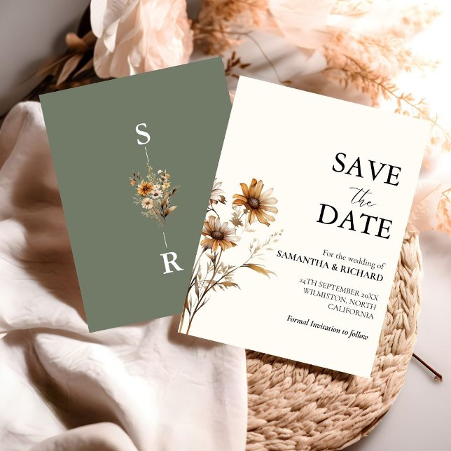 Boho Sage Green Wildblume Wedding Save the Date Einladung (Von Creator hochgeladen)