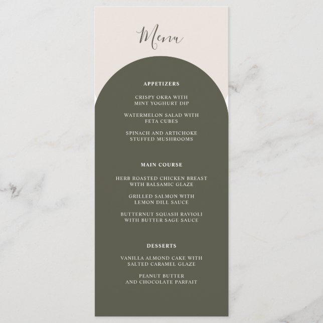 Boho Sage Grün Bögen Retro Hochzeitsdinner Menükarte (Vorderseite)