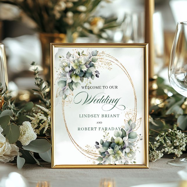 Boho-Sage-Grün-Botanisches-Tisch-Willkommensschild Poster (Boho Sage Green Botanical Tabletop Wedding Welcome Sign)