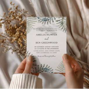 Boho-Sage-Grün-Farn-Aquarell-Hochzeit Einladung