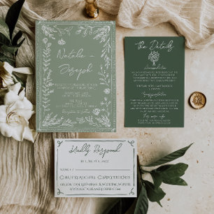 Boho-Sage-Grün-Floral-Botanische-Moderne-Hochzeit Einladung