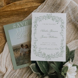Boho Sage Grün Floral Foto Hochzeit Bewahre Die  Save The Date