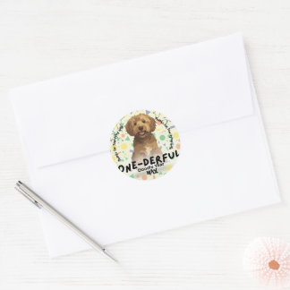 Boho Sage Grün Goldendoodle Erste Geburtstagsfeier Runder Aufkleber