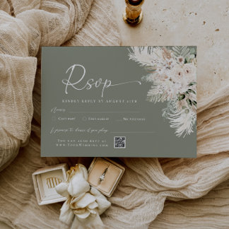 Boho-Sage-Grün-QR-Code-Hochzeits-RSVP-Antwortkarte RSVP Karte