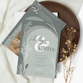 Boho sage grünes Foto Namen Drehbuch Bogen Hochzei Einladung