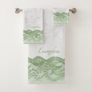 Boho Sage Imitats Lace Personalisiert Badhandtuch Set