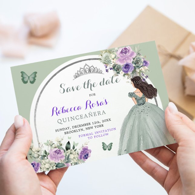 Boho Sage Lila Floral Quinceañera Save the Date Einladung (Von Creator hochgeladen)