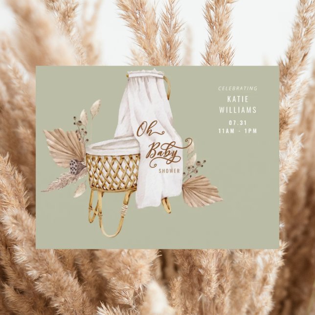 Boho Sage Oh Baby Bassinet Dusche Einladung (Von Creator hochgeladen)