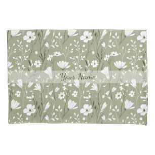 Boho-Sagegrün-Botanical-Personalisierte Blumen  Kissenbezug