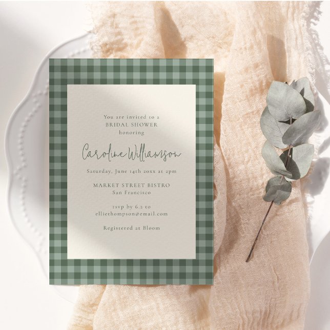 Boho-Sagegrün-Gingham-Karo-Brautjungfernparty Einladung (Von Creator hochgeladen)