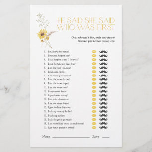 Boho sagte, sie sagte Sonnenblumen Brautparty Game