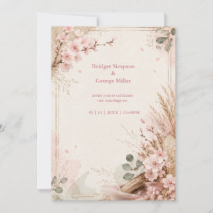 Boho Sakura Rustikale Hochzeitsblumen Einladung