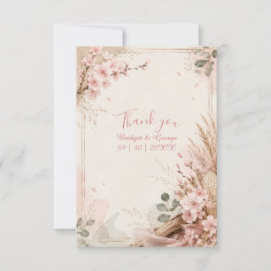 Boho Sakura Rustikale Hochzeitsblüten Dankeskarte