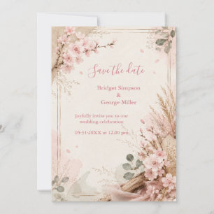 Boho Sakura Rustikale Hochzeitsblüten Einladung