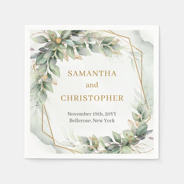 Boho Salbei Blätter und Glitzer Hochzeitsnapkins Serviette (Vorderseite)
