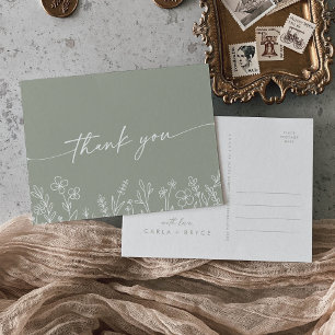 Boho Salbei Grün Wildblumen Hochzeit Danke Postkarte