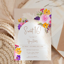 Boho Sand Blumenpampas Wüstenbogen Sweet 16 Einladung