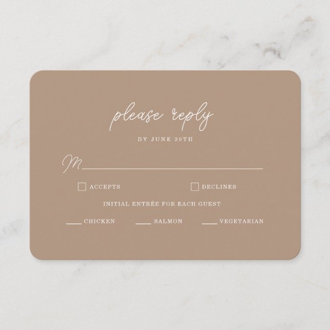 Boho-Sand-Minimalist-Script-Hochzeits-RSVP-Karte Begleitkarte (Vorderseite)