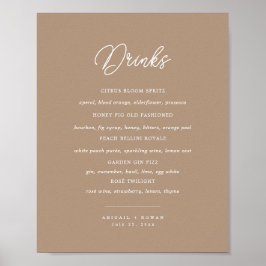Boho-Sand-Minimalist-Script-Hochzeitsbar-Menü-Schi Poster