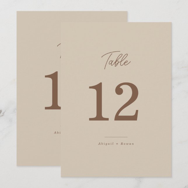 Boho-Sand-Minimalist-Script-Hochzeitstisch-Nummer Einladung (Vorne/Hinten)