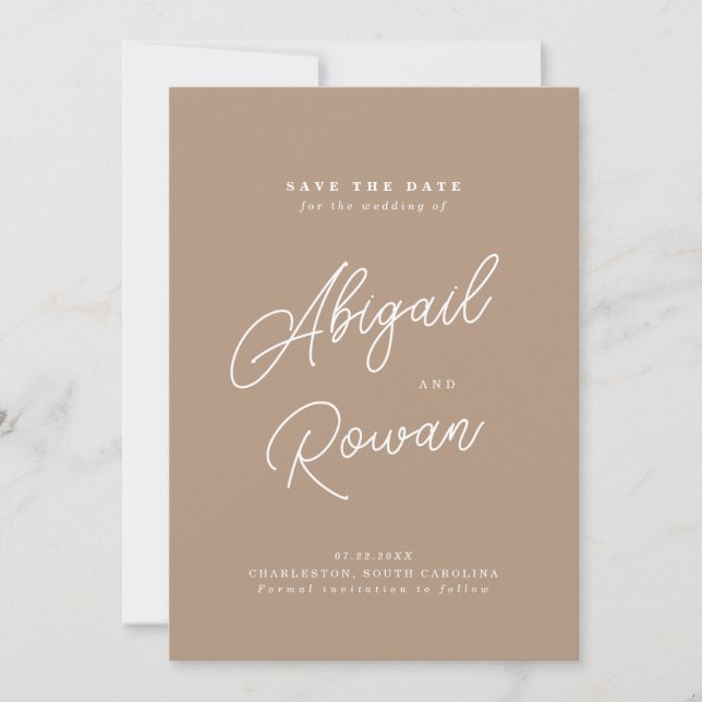 Boho-Sand-Minimalist-Script-Karte zur Speicherung  Einladung (Vorderseite)