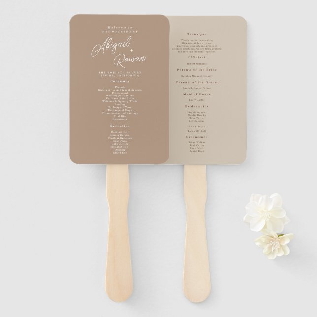 Boho-Sand-Schrift-Minimalist-Hochzeitsprogramm-Fäc Fächer (Vorne und Hinten)