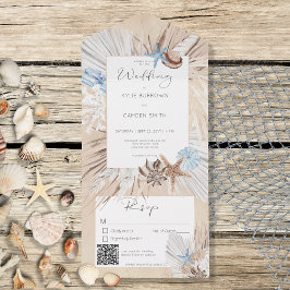 Boho Sand Tan Beach Rustikaler QR-Code All In One Einladung