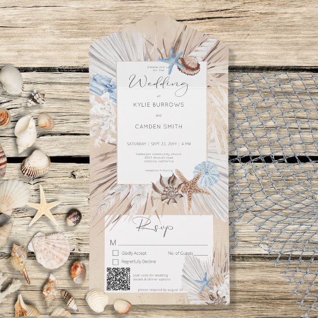 Boho Sand Tan Strand Rustikal QR Code All In One Einladung (Von Creator hochgeladen)