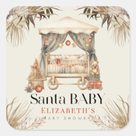 Boho Santa Baby Christmas Holiday Crib Baby Shower Quadratischer Aufkleber
