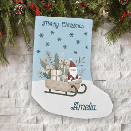 Boho Santa on Sleigh mit Geschenken Schneeflocken Kleiner Weihnachtsstrumpf
