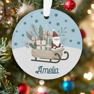 Boho Santa on Sleigh mit Geschenken Schneeflocken Ornament