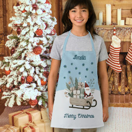 Boho Santa on Sleigh mit Geschenken Schneeflocken Schürze