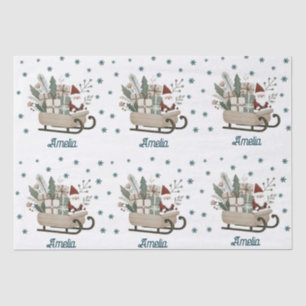 Boho Santa on Sleigh mit Geschenken Schneeflocken Seidenpapier