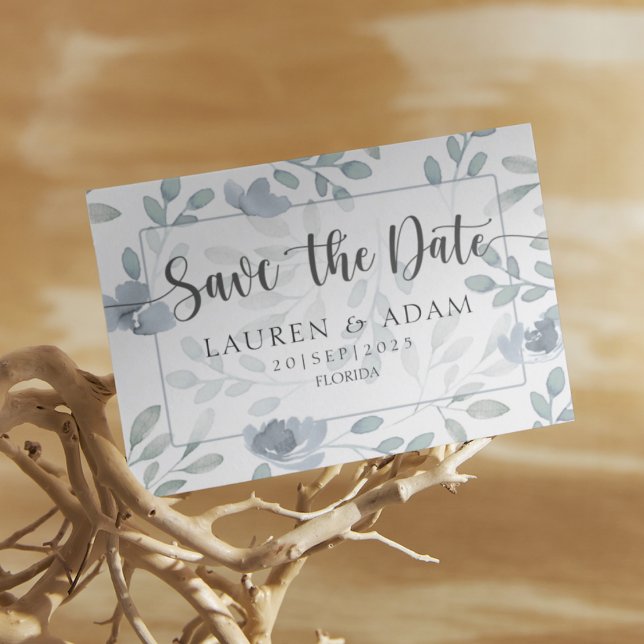 Boho Save the Date Dusty Blue Eucalyptus Floral (Von Creator hochgeladen)