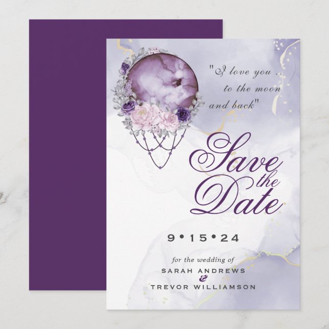Boho Save the Date Dusty Lila Celestial Mandala Einladung (Vorne/Hinten)