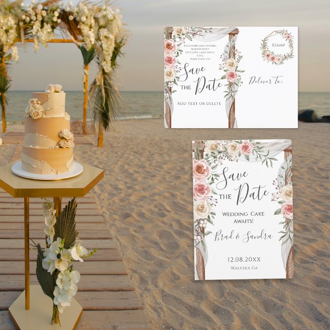 Boho Save the Date - Elegant Bohemisch Floral Ankündigungspostkarte (Von Creator hochgeladen)