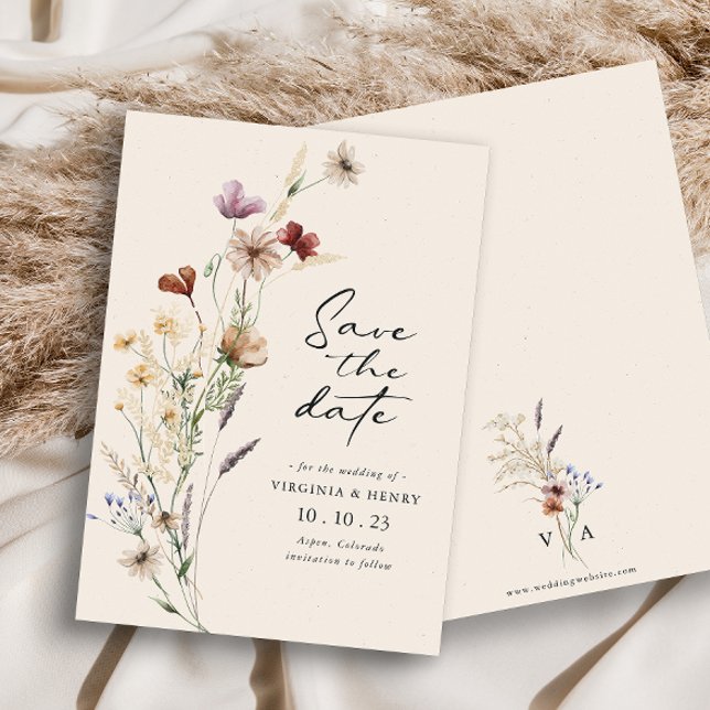 Boho Save The Date Flachkarte (Elegant Boho Wildflowers Wedding Save The Dates
 by Painted Paperie
)