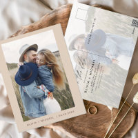 Boho Save the Date Foto Minimal Script Postcard