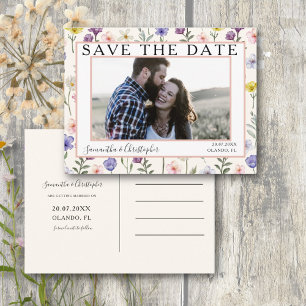 Boho Save the Date Wildblume & Foto Postkarte