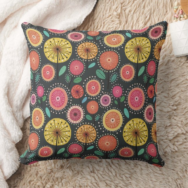 Boho Scandi Folk Blume Muster Throw Pillow Kissen (Decke)